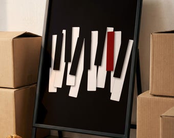 Abstract Piano Keys Print, Navy Cream Terracotta Music Room Decor (Digital Download)