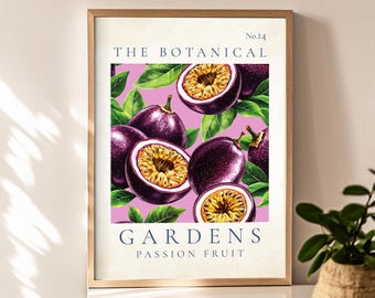 Botanical Passion Fruit Print, Exotic Fruit Wall Art, Kitchen Decor (Digital Download)