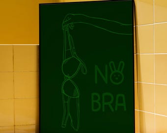 Minimalist "No Bra" Line Art Print, Cheeky Bedroom Decor (Digital Download)