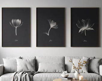 Minimalist Botanical Prints, Still Grow Bloom Wall Art, Dark Floral Decor (Digital Download)