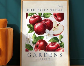 Botanical Apple Print, Vintage Fruit Wall Art, Kitchen Decor Poster (Digital Download)