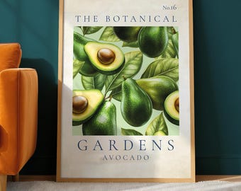 Botanical Avocado Print No.16, Modern Fruit Kitchen Art, Botanical Illustration (Digital Download)