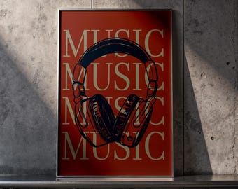 Vintage Headphones Music Room Art Print (Digital Download)