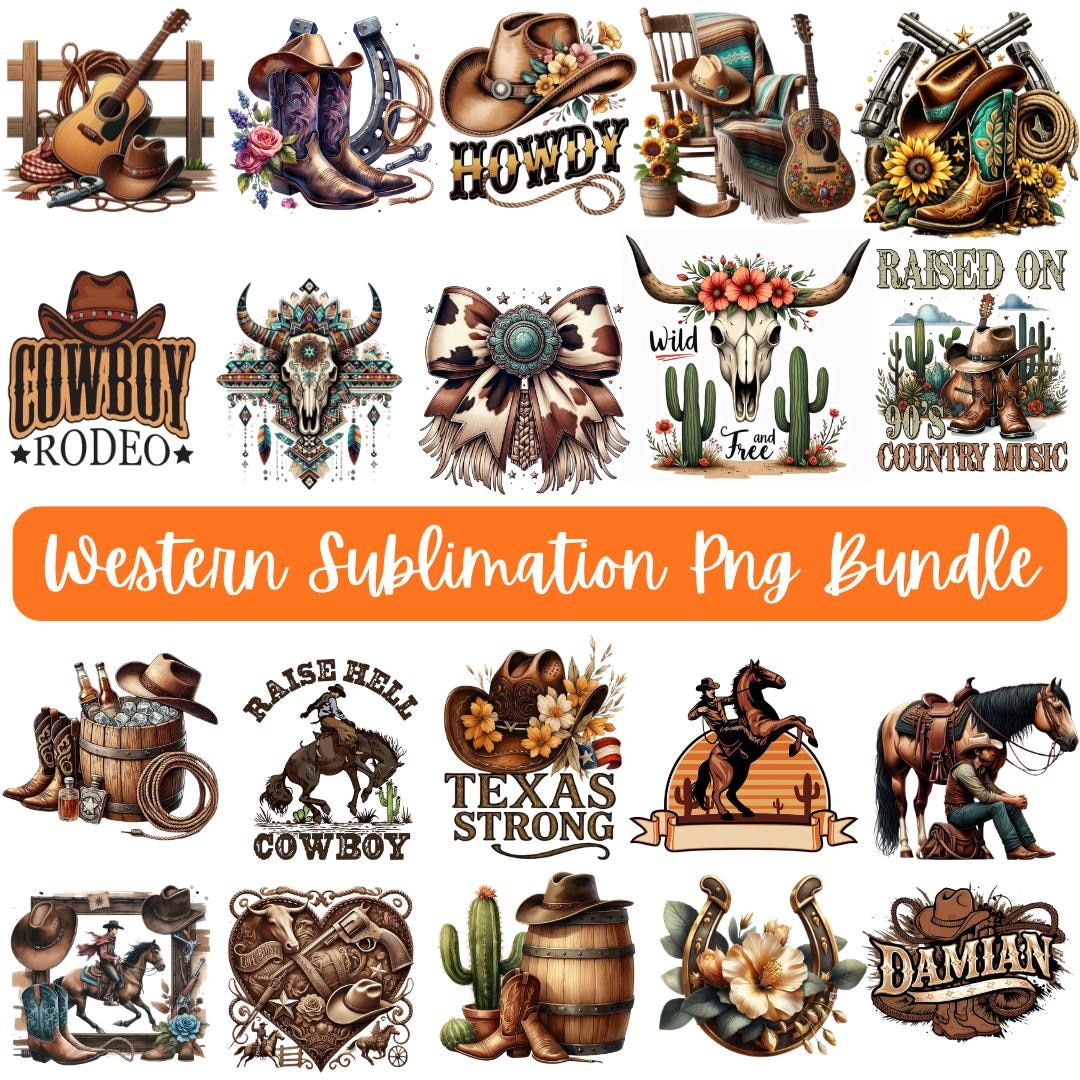 Western Graphics Raicng Retro Western Sublimation PNG Bundle, Cowboy Cowgirl Graphics (digital ...