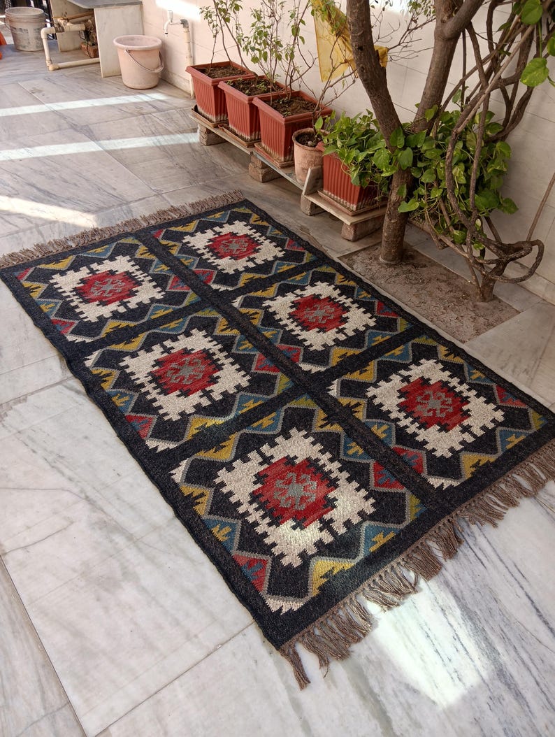 Kilim Rug Patterns Handwoven Kilim Rug, Geometric Tribal Wool, Boho Hallway Carpet - Etsy UK