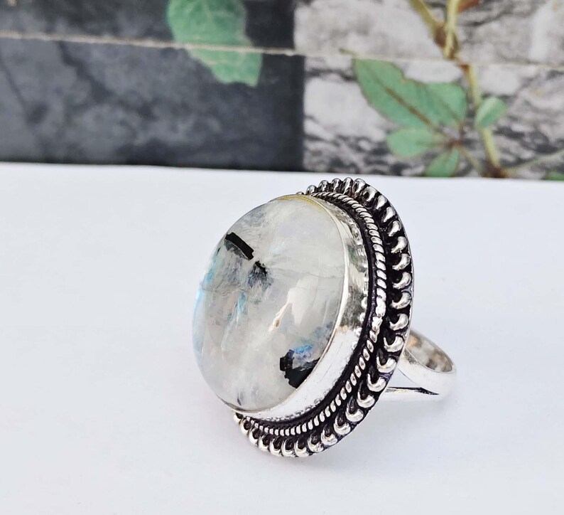 925 Sterling Silver Moonstone Ring, Statement Gemstone Ring, Boho Oval ...