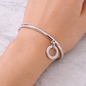 Silver Bangle Bracelet Minimalist, Charm Bangle, Simple Elegant Bracelet, Stackable Jewelry, Gift for Her, Modern Silver Jewelry...