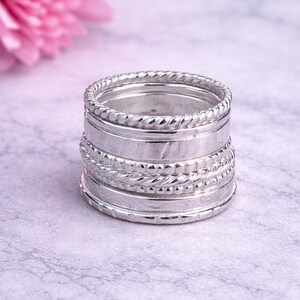 925 sterling sliver ring,handmade ring,silver ring set of 7 piece,different textured band ring...