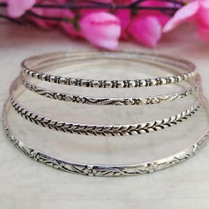 925 Sterling Silver Bangles Set | Oxidized Stackable Bangles | Handmade Indian Jewelry | Minimalist Bracelet Set | Gift for Women