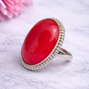 red stone ring,silver ring,handmade ring,gemstone ring,modern jewelry,natural ring....