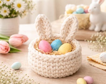 Crochet Bunny Basket Pattern | Easter Decor, Storage, Gifts (PDF)