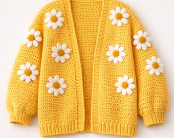 Oversized Daisy Cardigan Crochet Pattern | Beginner Floral Sweater | Chunky Fall PDF