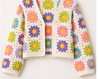 Easy Crochet Flower Granny Square Cardigan Pattern | Step-by-Step Handmade Sweater | Beginners