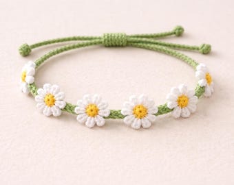 Patroon gehaakte madeliefje armband pdf | Verstelbare bloemarmband | Beginner | Cadeau