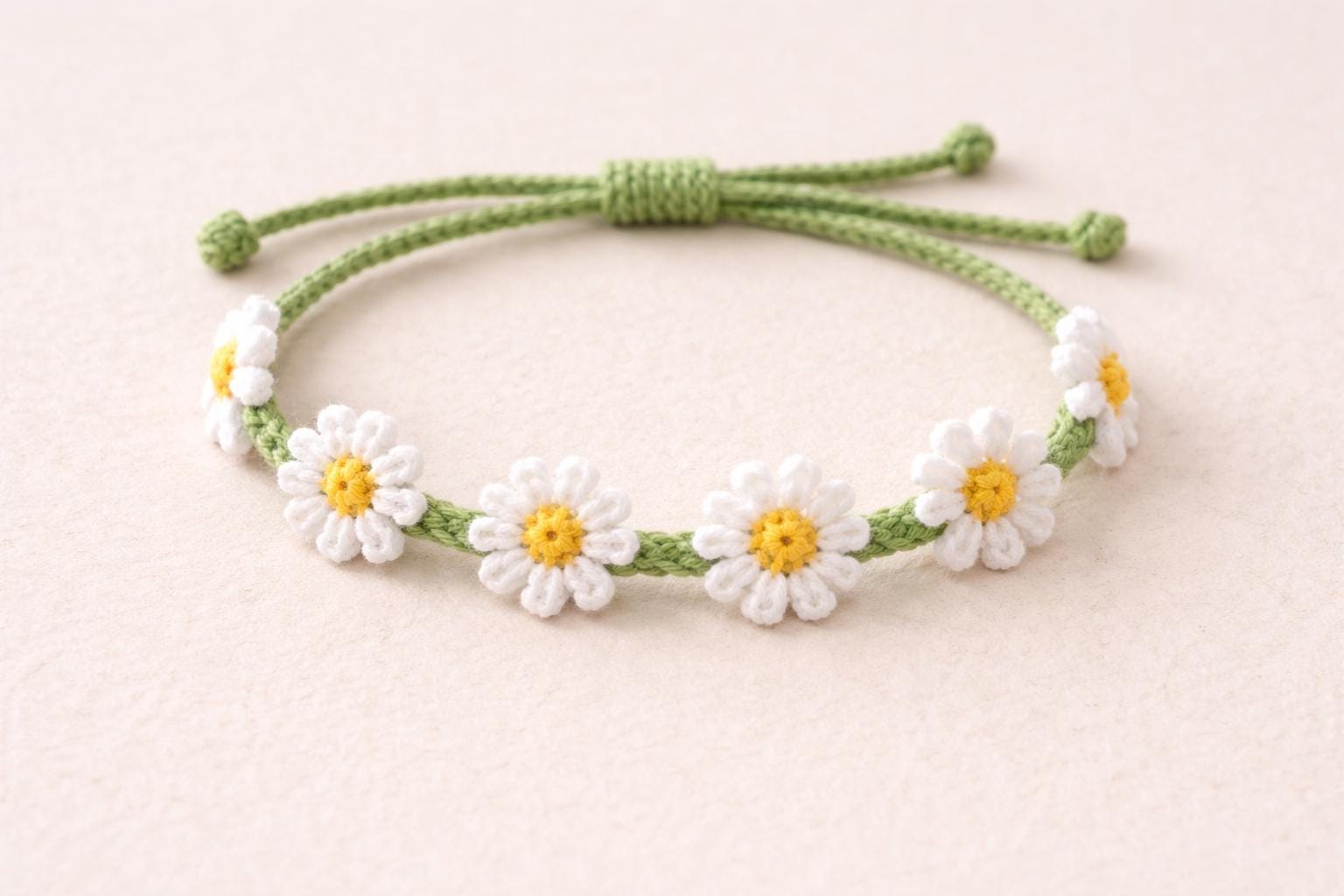 38 Crochet Jewellery Patterns with Brooches, Earrings, Bracelets 33 Daisy Crochet Bracelet Adjustable Flower Bracelet