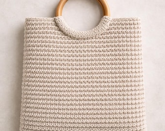 Patrón PDF para bolso de ganchillo con asa de madera / Bolso de mano fácil con hilo grueso / Bolso para principiantes