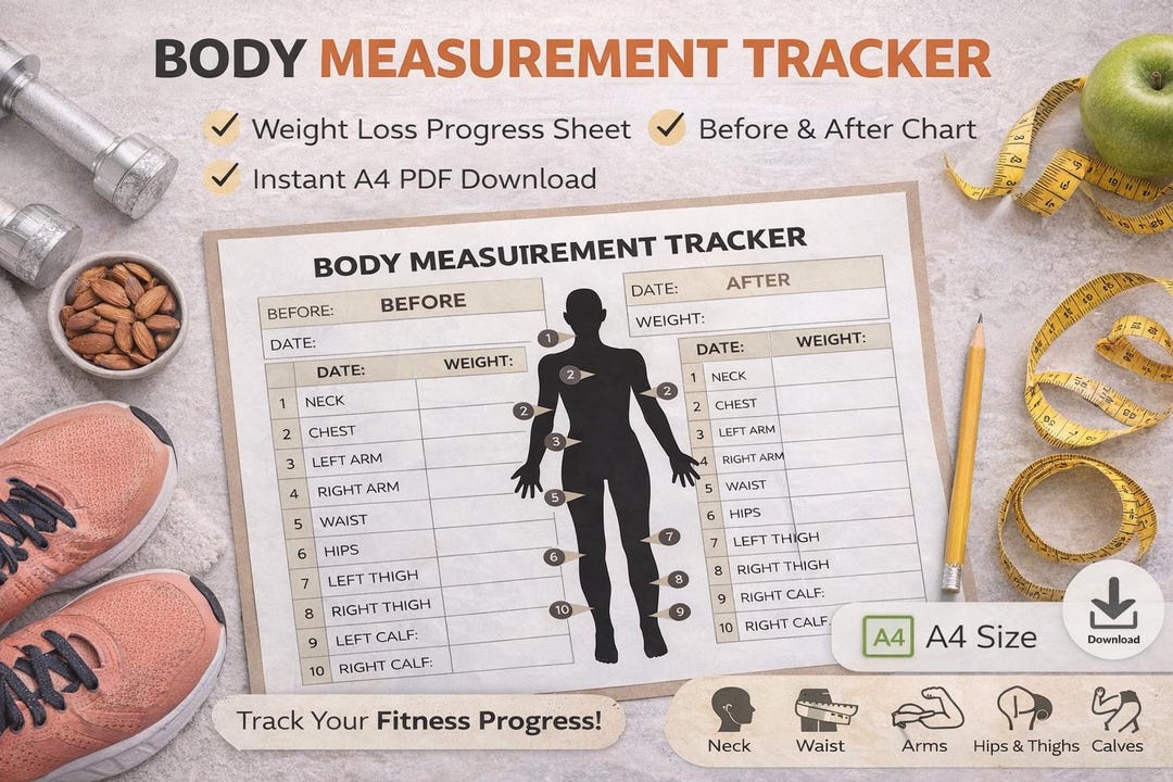 Body Measurement Tracker Printable, Weight Loss Progress Sheet, Fitness ...