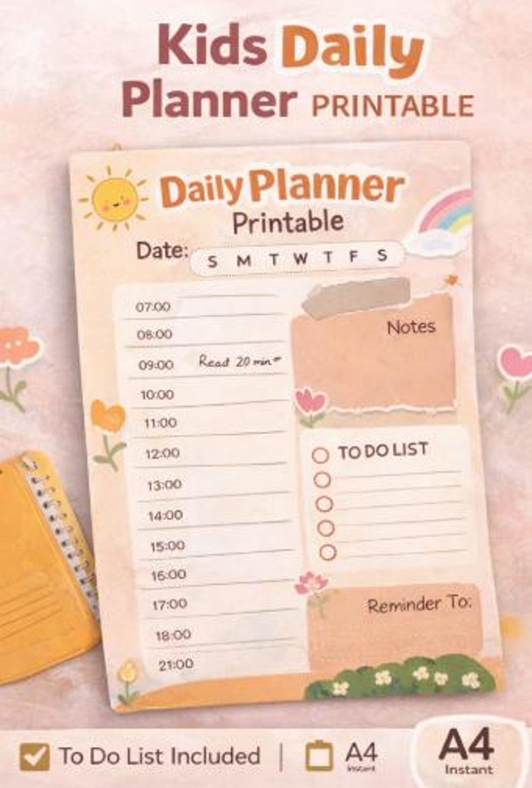 Kids Daily Planner Printable, Cute Daily Planner for Children, to Do ...