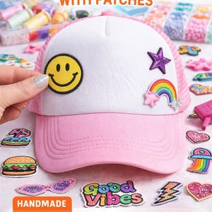 Custom Patch Trucker Hat | Smiley Face, Rainbow, Star Designs