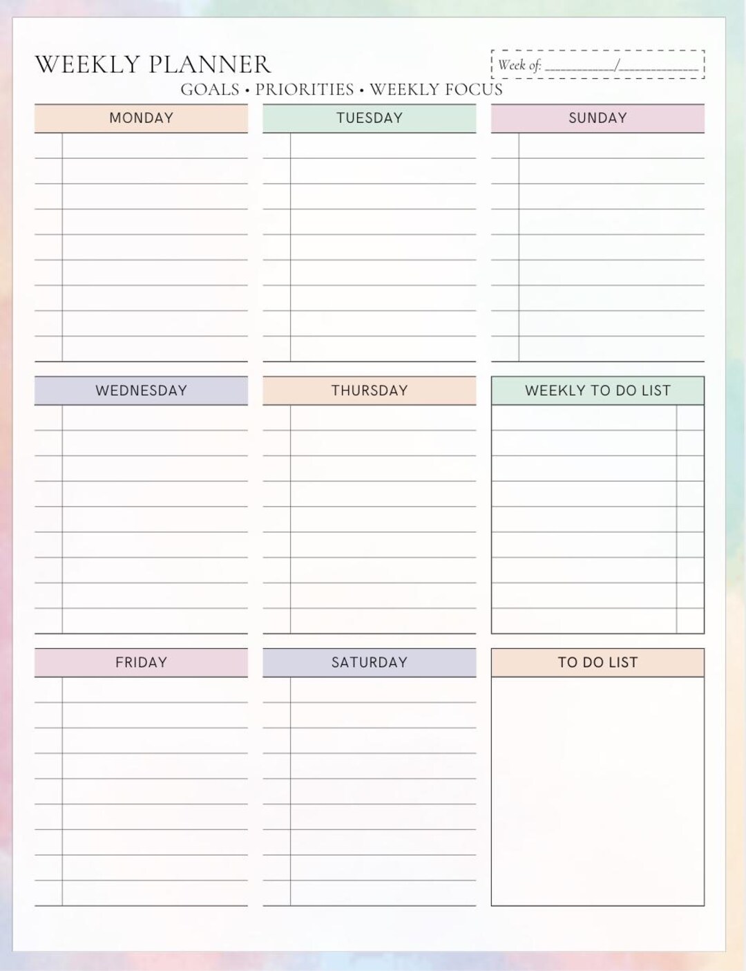 Pastel Weekly Planner Printable | Minimalist Organizer (digital ...