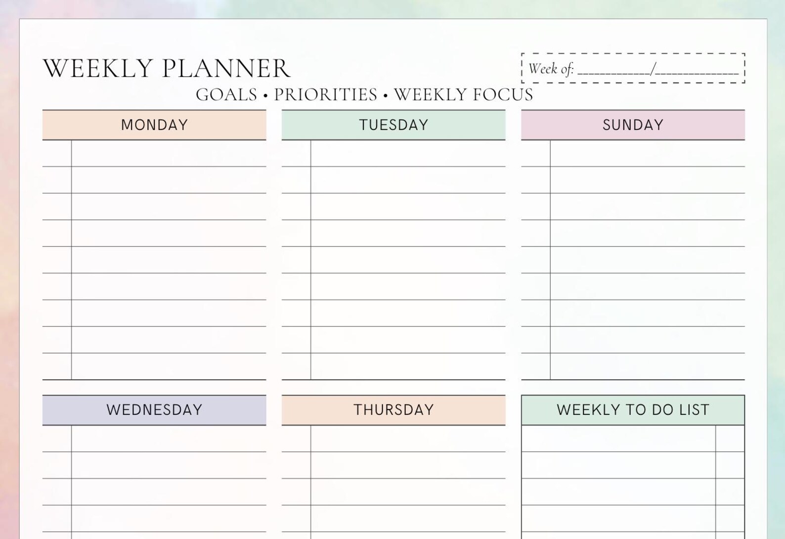 Pastel Weekly Planner Printable | Minimalist Organizer (digital ...
