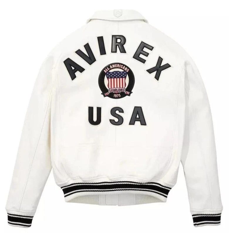 Men Avirex White Real Bomber American Flight Jacket Leather Jacket for Men Gift, Avirex Cafe Racer Leather Biker Jacket,