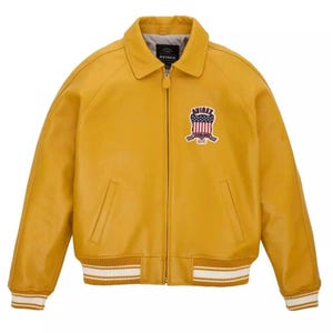 Men's Yellow Avirex Leather Bomber American Flight Jacket Leather Jacket