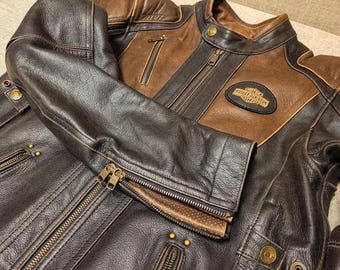 Harley-Davidson Leather Motorcycle Jacket, Two-Tone Biker Style