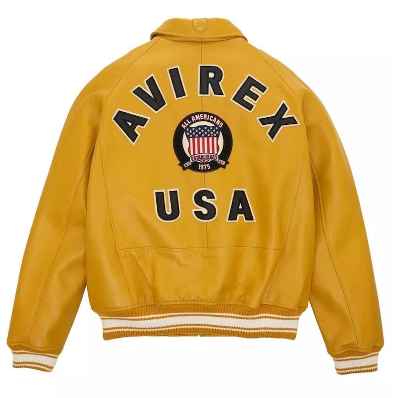 Men's Yellow Avirex Leather Bomber American Flight Jacket Leather Jacket