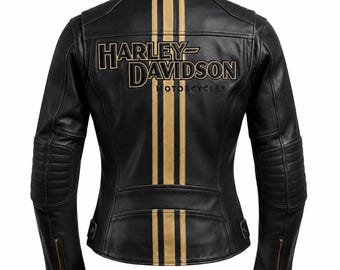 Women’s H-D Triple Vent Handmade Jacket – Genuine Cowhide Leather Motorcycle Biker Jacket