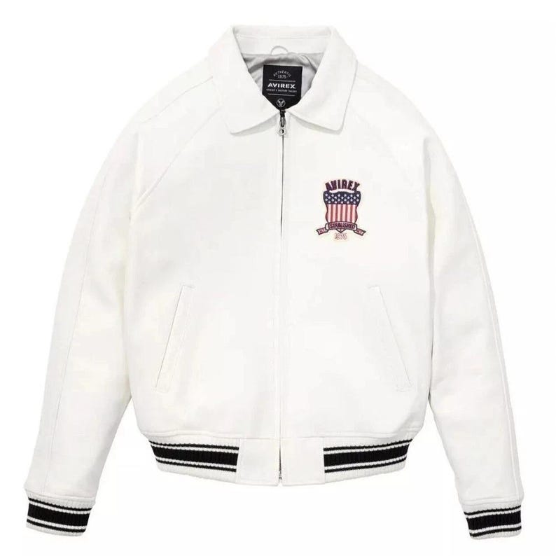 Men Avirex White Real Bomber American Flight Jacket Leather Jacket for Men Gift, Avirex Cafe Racer Leather Biker Jacket,