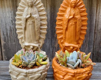 Virgin Mary Planter with Wall Mount Holes and Drain - Virgencita - Virgen de Guadalupe
