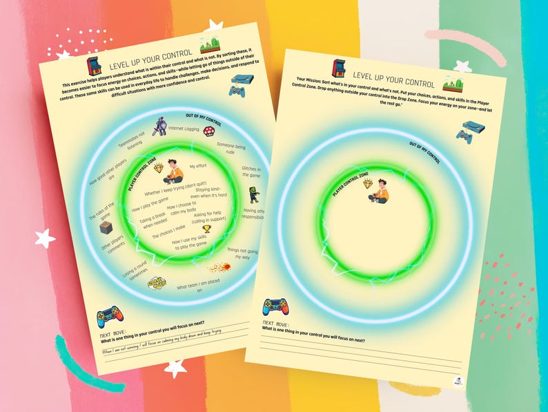 Gamer Circle of Control Worksheet | Kids Anxiety Coping Skills Activity ...