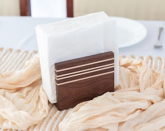 Wood napkin holder for dining room table accessory for paper napkin caddy for dinner table decor modern style kitchen countertop decor