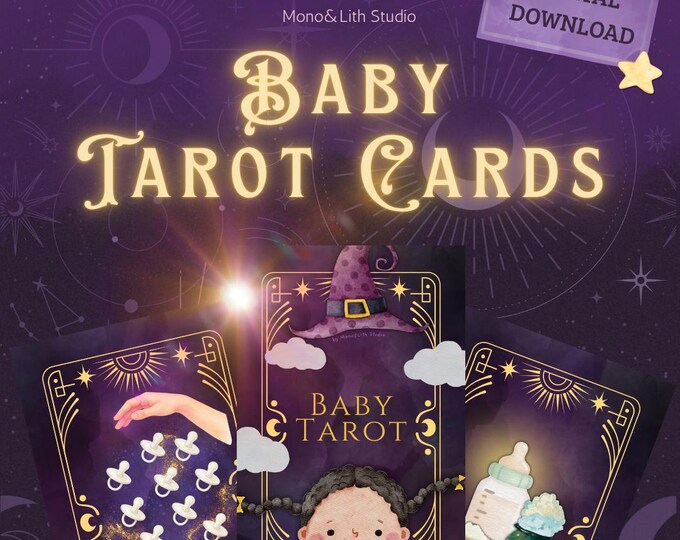 Featured listing image: Baby Shower Tarot Cards Game Printable | Mystical Baby Shower Games | Funny Alternative Baby Prediction | Digital Download Tarot Deck Boho