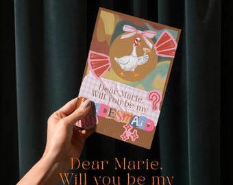 Personalized Bridesmaid Proposal Card Goose, Will you be my Bridesmaid, Coquette Bow, Funny Maid of Honor Card, Retro Collage Digital
