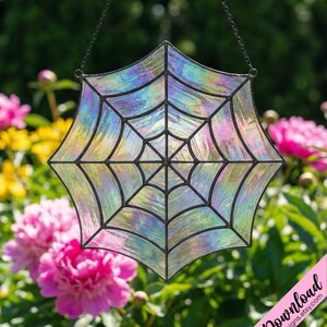 Spider Web Stained Glass Pattern – PDF Digital Download – Beginner Suncatcher Pattern