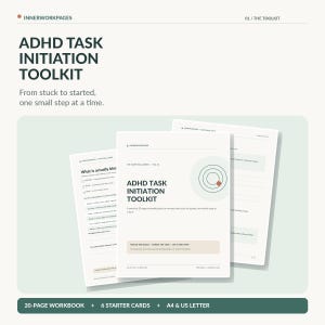 ADHD Task Initiation Toolkit, Task Paralysis Workbook & Executive Function Worksheets