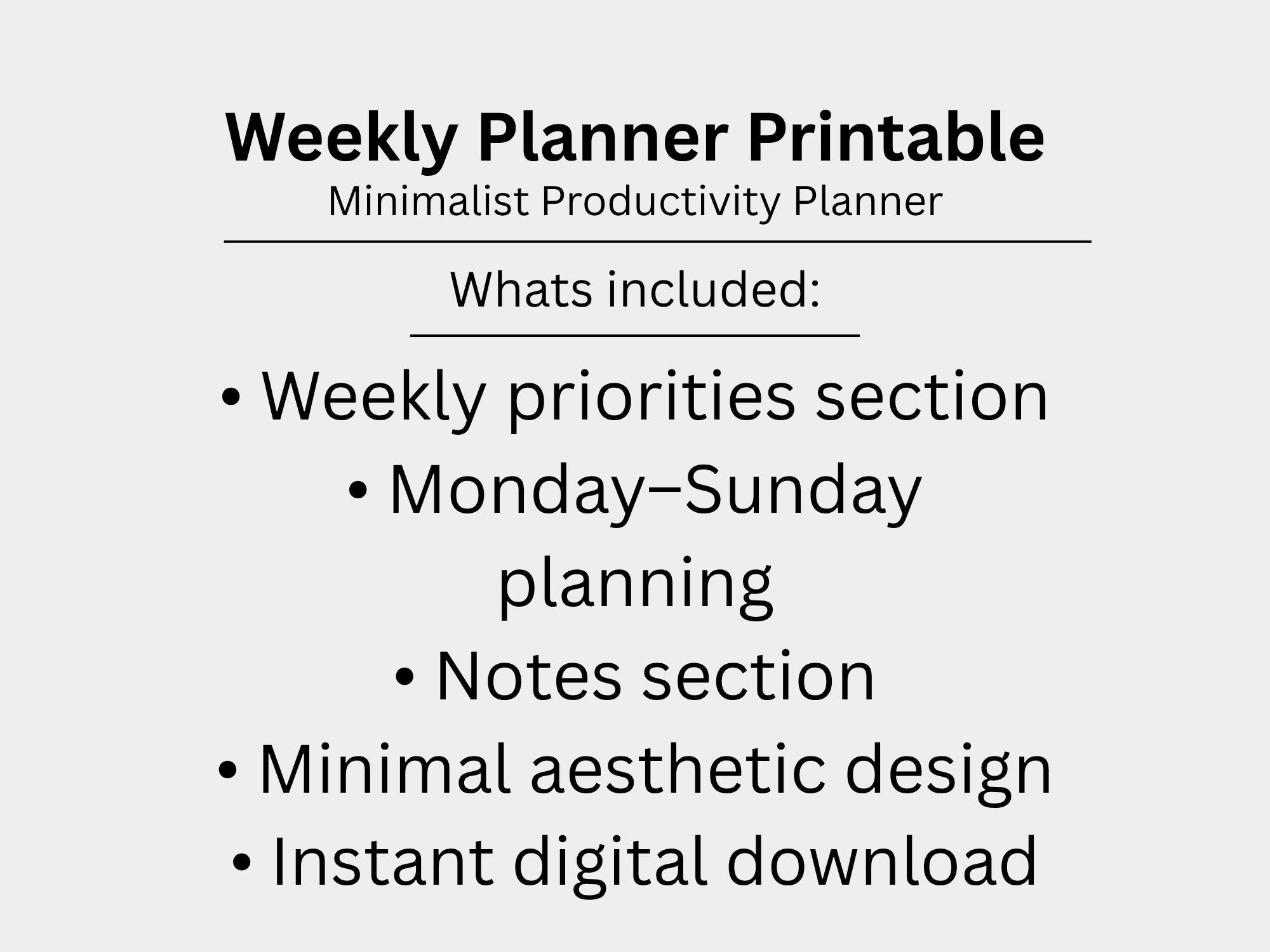 Minimalist Weekly Planner Printable | Neutral Productivity Organizer ...