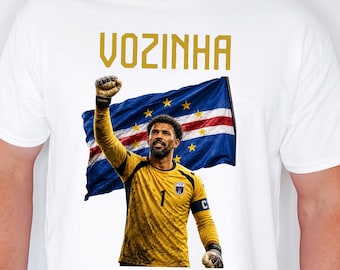 Cape Verde Goalkeeper Flag Jersey Style Graphic Tee, Vozinha #1 Fan Tribute, Sporty World Tournament Soccer Unisex T-Shirt