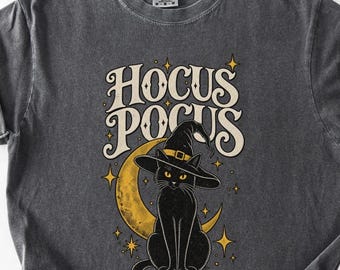 Hocus Pocus Cat Shirt, Witchy Black Cat Comfort Colors Halloween Tee