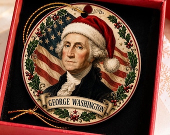 George Washington Christmas Ornament, Ceramic President Gift with Gift Box
