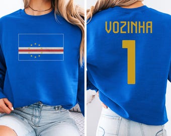Cape Verde Flag Jersey Style Graphic Tee, Vozinha #1 Two-Sided Fan Tribute, Sporty World Tournament Soccer Unisex T-Shirt