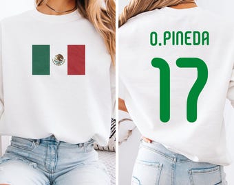 Mexico Flag Orbelin #17 Jersey Style Graphic Tee, Soccer USA Supporters World Tournament, 2-Sided Star Player Fans Unisex Tshirt