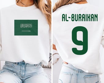 Burraikan #9 Saudi Arabia Tribute Soccer World Tournament Gift, Jersey Style Flag Graphic Tee, 2-Sided Star Player Unisex T-Shirt