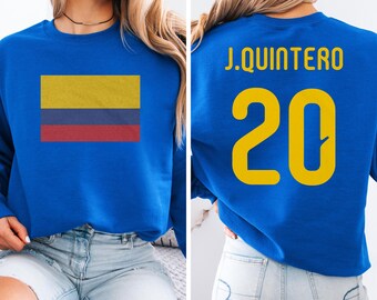 Colombia Flag Inspired Jersey Style Graphic Tee, Quintero #20 Star Player 2-Sided Tournament, USA Supporters Soccer World Unisex Tshirt