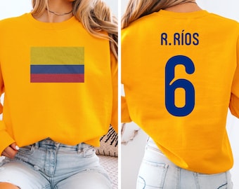 Star Player Colombia 2-Sided Flag Inspired Jersey Style Graphic Tee, Soccer World USA Supporters Tournament, Rios #6 Unisex Tshirt
