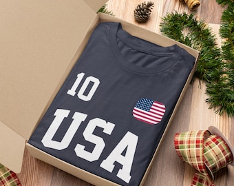 USA Flag Soccer Fan Shirt, American National Team Supporter Tee, Red White Blue Game Day Outfit Patriotic Gift