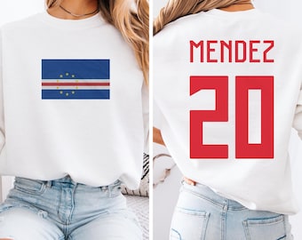 Soccer World Tournament Sporty Cape Verde Flag Inspired Jersey Style Graphic Tee, Mendez #20 2-Sided Player Fan's Tribute Unisex T-Shirt