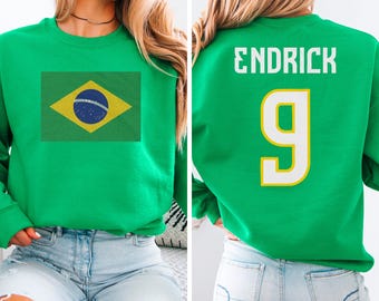 Brazil Flag Inspired Endrick #9 Jersey Style Graphic Tee, 2-Sided Star Tribute, Soccer World Tournament Sporty Unisex T-Shirt